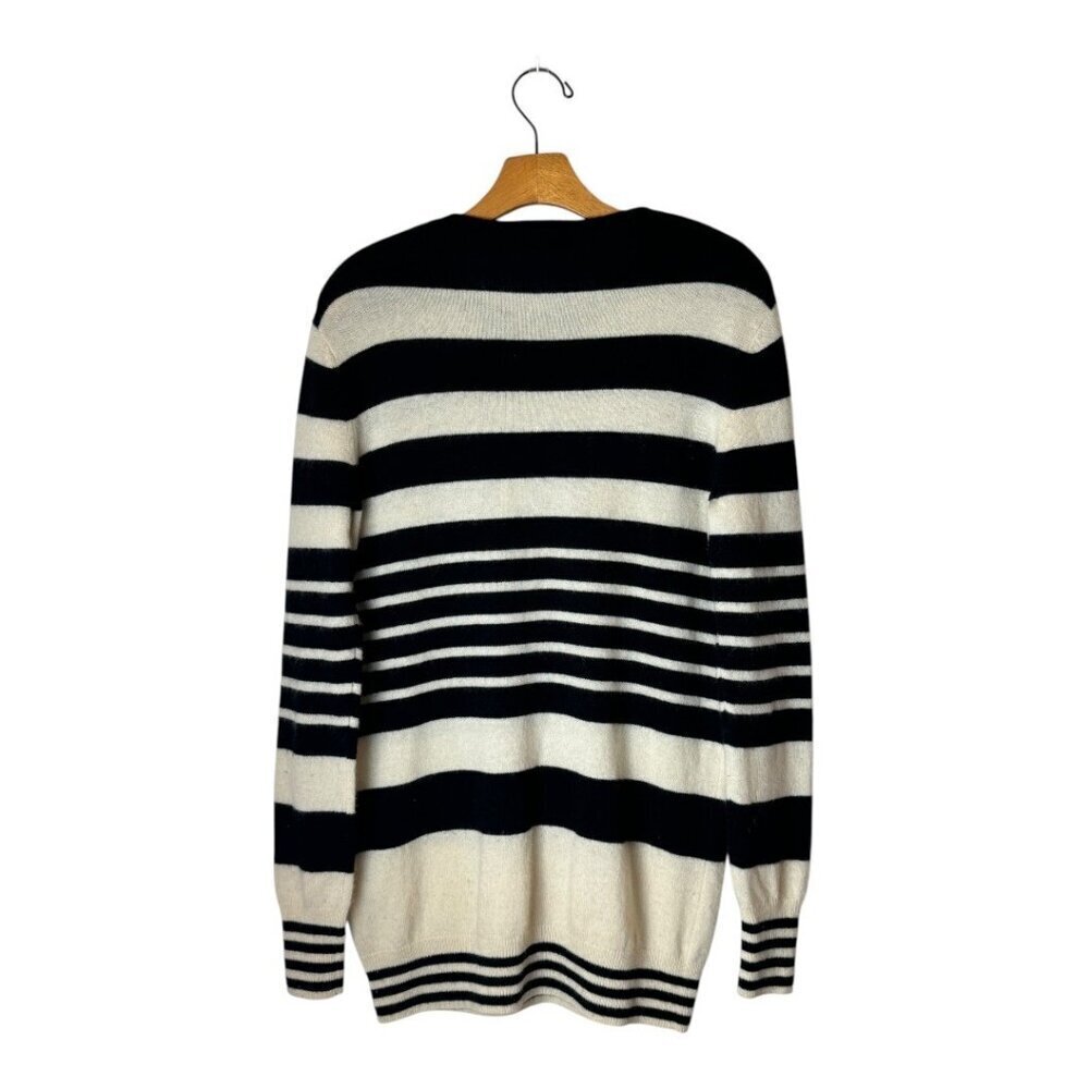 Equipment Cashmere Striped Sweater Women Small Black Ivory Knit Quiet Luxury - Picture 2 of 9